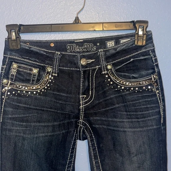 Miss Me Bootcut Jeans - size 25 Thick Stitch Bling Chain. X - Picture 3 of 7
